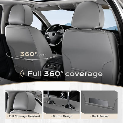 Coverado Car Seat Covers Full Set, Gray&Black Leather Seat Covers, Front and Back Seat Cover for Car, Waterproof Car Seat Protector, Car Seat Cushion Automotive Seat Covers Universal Fit for Most Cars