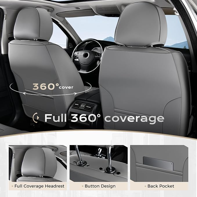 Coverado Car Seat Covers, Front Seat Cover for Car, Waterproof Leather Car Seat Protector, Gray&Black Seat Covers Front Seat, Universal Car Seat Cushion Automotive Seat Covers Fit for Most Vehicles