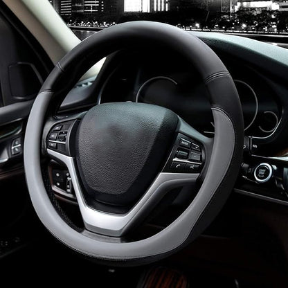 Valleycomfy Microfiber Leather Steering Wheel Covers Universal 15 inch (Gray)