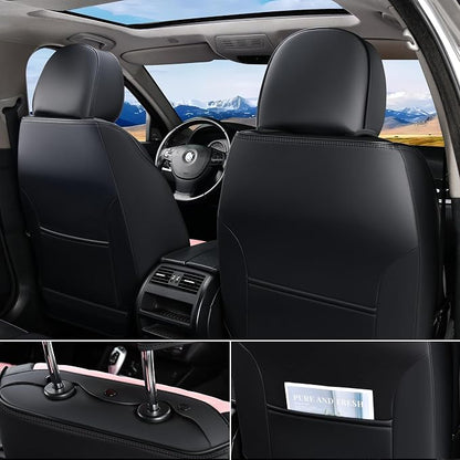 FLORICH Automotive Front Seat Covers for Cars, Waterproof Pink & Black Seat Covers, Leather Car Seat Covers 2 Pack, Universal Seat Protector for Most Cars Trucks SUV