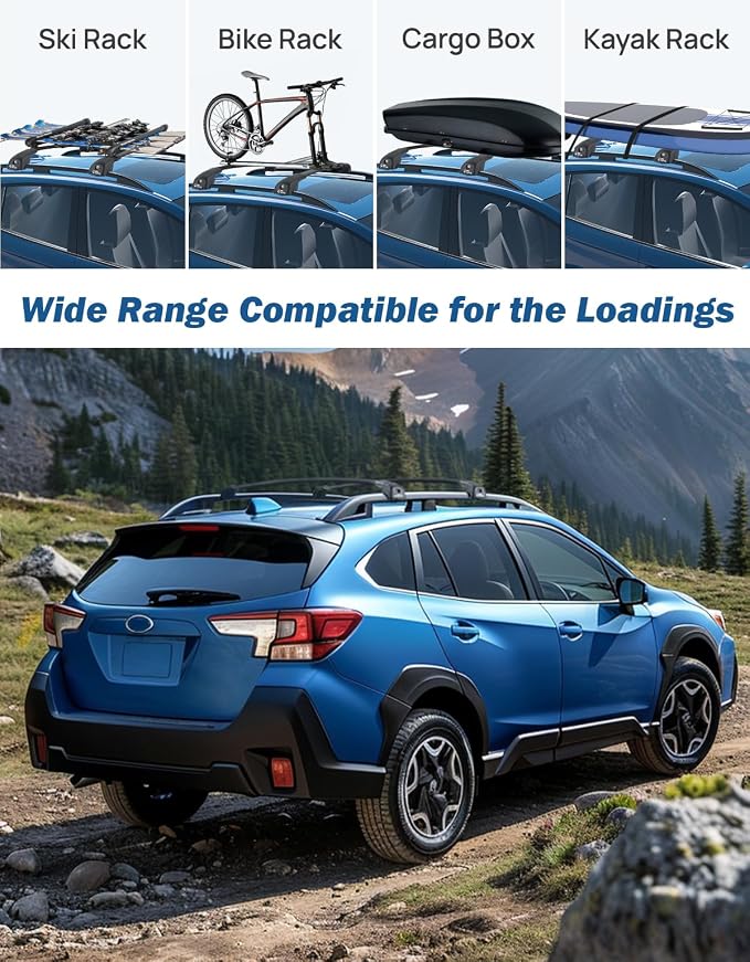 JOYTUTUS Lockable Car Roof Rack Compatible with Subaru Crosstrek 2024-2026 with Factory Raised Side Rails (Not Fit Wilderness), 300LB Aluminum Crossbars for Roof Racks Suitcases Kayaks