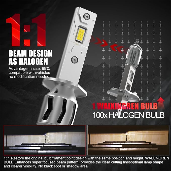 Bulb, 26000LM Super Bright 6500K 800% Brighter Bulbs with Turbo Fan, IP68 Waterproof, Plug-N-Play (H1)