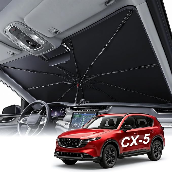 2026 Upgraded Windshield Sun Shade Umbrella for Mazda CX 5 [Precision Custom Fit, Superior UV & Heat Block] Cooling Tech Fabric, Durable Foldable with Storage Bag, Fits 2013-2025