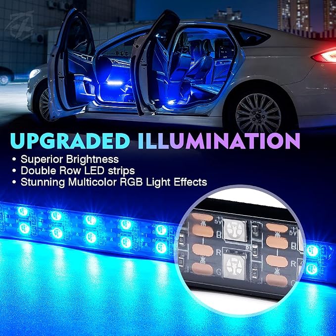 Xprite Upgraded 144LED RGB Interior Car Lights with Smart App Control/Wireless Remote Control, Music Sync Mode, DIY Mode and Multiple Scene Options, Universal for Cars Truck ATV UTV(4pcs)