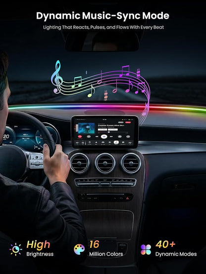 Car LED Lights Interior, 16M Colors APP & CarPlay Control, Music Sync, Auto-On/Off，Voltage Protection, Brightness Dimmer 12V DC LED Strip Lights for Car, Truck, SUV (Colorful 4.9ft)