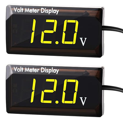 2 Pieces DC 4 to 28V Car Digital Voltmeter 12V Voltage Meter Car Audio Gauge LED Display 12V Waterproof Voltage Gauge Meter for Motorcycle (Yellow Light)