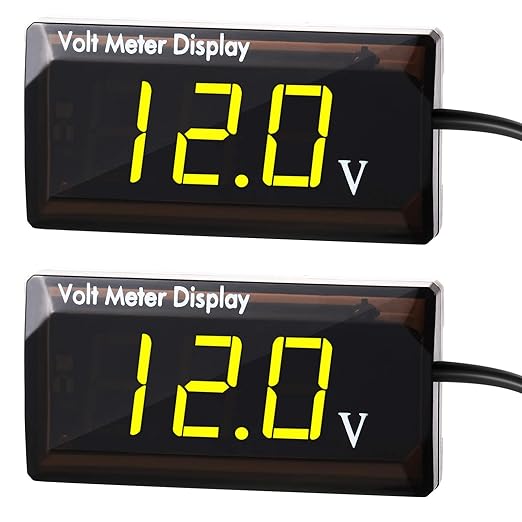 2 Pieces DC 4 to 28V Car Digital Voltmeter 12V Voltage Meter Car Audio Gauge LED Display 12V Waterproof Voltage Gauge Meter for Motorcycle (Yellow Light)