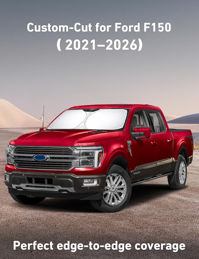 EcoNour Ford F150 Windshield Sun Shade 2021-2024 2025 2026 Custom Fit Sunshade for Lariat, King Ranch, Platinum, XL, XLT, Limited, Raptor Front Windshield Sunshade, Car Accessories