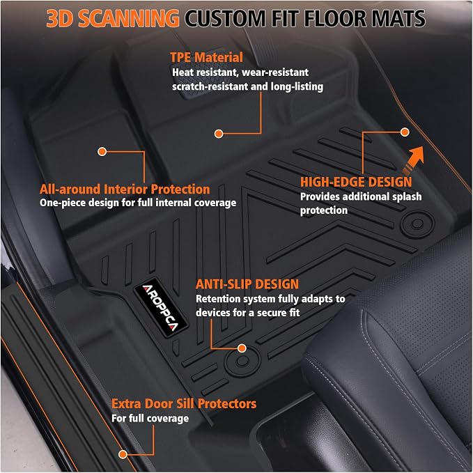 All Weather Car Floor Mats for Ford F150/F-150 2015-2025 SuperCrew Cab (Includes 22-24 Lightning Models), TPE Rubber Floor Liners Anti-Slip Full Set Automotive Mats for 2025 Ford F-150 Accessories