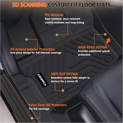 All Weather Car Floor Mats for Ford F150/F-150 2015-2025 SuperCrew Cab (Includes 22-24 Lightning Models), TPE Rubber Floor Liners Anti-Slip Full Set Automotive Mats for 2025 Ford F-150 Accessories