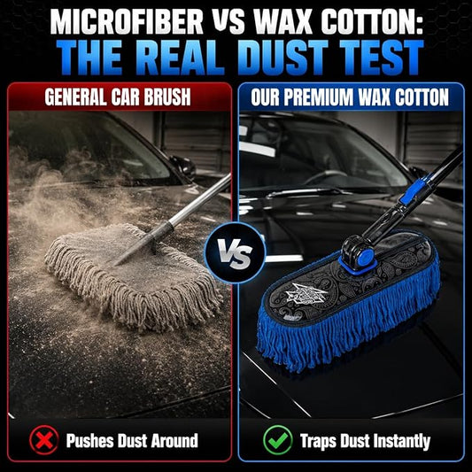 Flash Dog Waterless Car Duster - Wax Cotton Strands 360°Swivel Head & Extendable Aluminum Alloy Handle for Scratch-Free Dusting on Cars, Trucks, SUVs, RVs