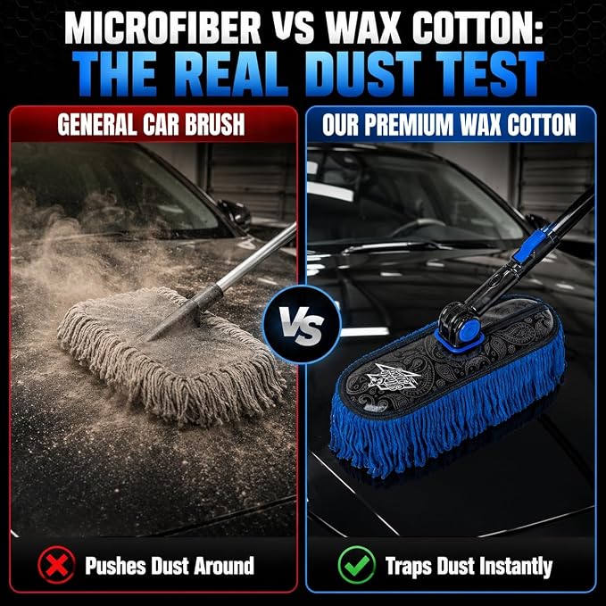 Flash Dog Car Duster Exterior & Interior Duster Aluminum Alloy Extendable Handle and Wax Cotton Strands Scratch-Free Cleaning for Cars, SUVs, RVs | Waterless Dust & Pollen Remover