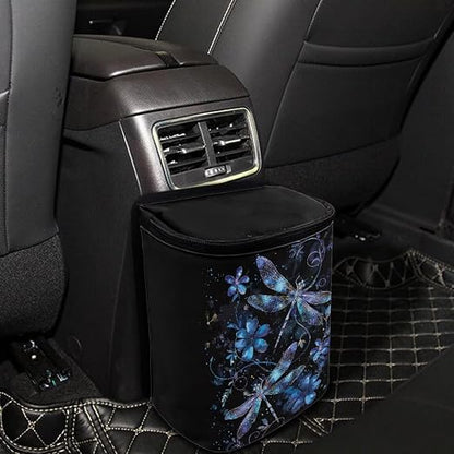 BIGCARJOB Purple Dragonfly Car Trash Can Bin for Back Seat, Leak Proof, Hanging, Vehicle Trash Can for SUV Truck Van, Automotive Garbage Can for Front Seat