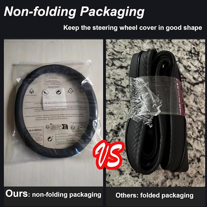 Steering Wheel Cover Standard Size 14.5-15 inch, Non-Slip Car Wheel Cover Protector, Non-Folding Packaging, Microfiber Leather, Black
