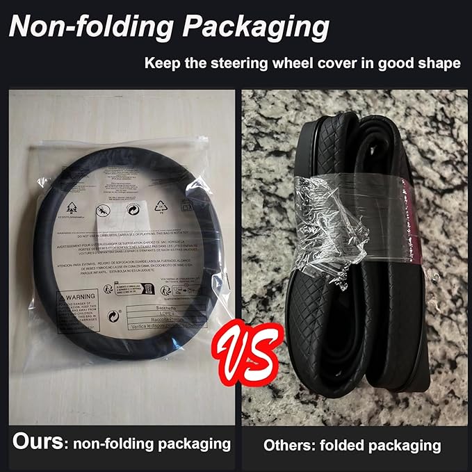 Steering Wheel Cover Universal Standard Size 14.5-15 inch, Non-Folding Packaging, Microfiber Leather, Anti-Slip, Soft Grip, Sporty Design, Fits for Cars SUVs Trucks, Black