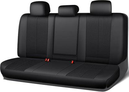 CAR PASS Back Car Seat Covers, Water Resistant Nappa Leather Rear Bench Seat Cover Universal Fit for Cars, SUVs, Vans, Trucks, Automotive Backseat (Rear, Black)
