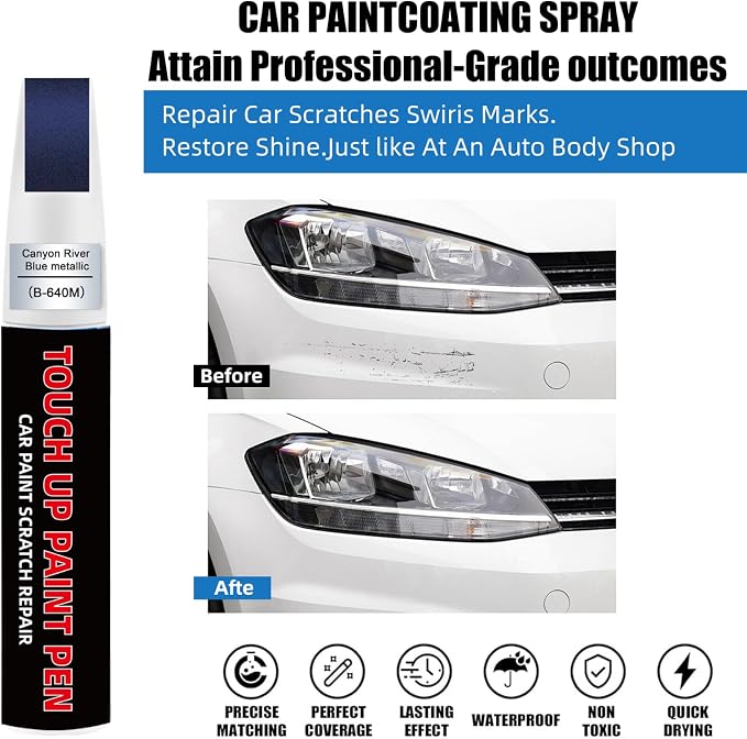 Deep Blue Metallic(PPSB) Car Touch Up Paint for Tesla 2-in-1 Car Scratch Repair Pen with Fine Tip&Brush, DIY Color-Code Matched Auto Paint for Rock Chips Door Scratches Paint Nicks Bumper Marks