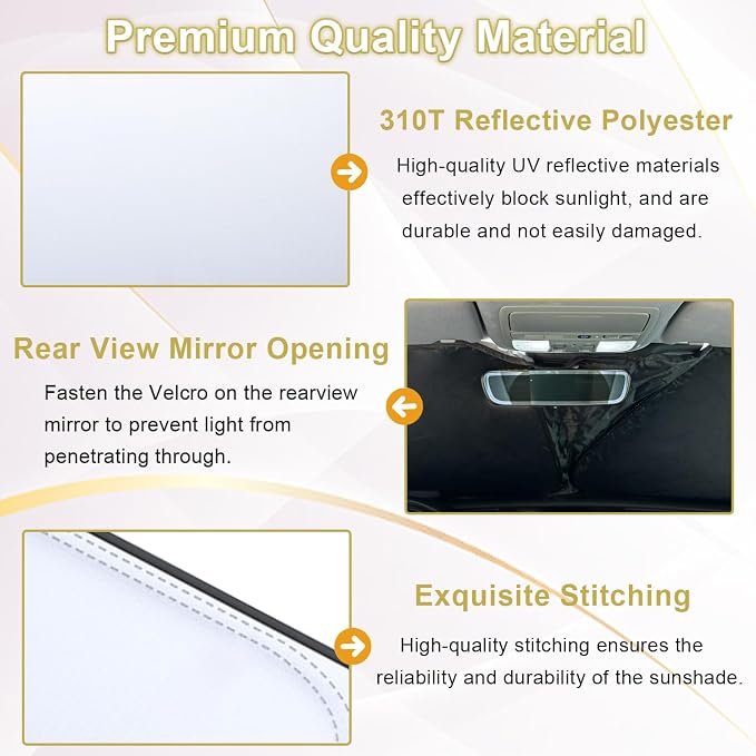 PIMCAR Windshield Sun Shade for 2023 2024 2025 2026 Honda Accord, 310T Reflective Polyester Front Window Sun Visor Blocks UV Rays Foldable Sunshade Honda Accord Accessories