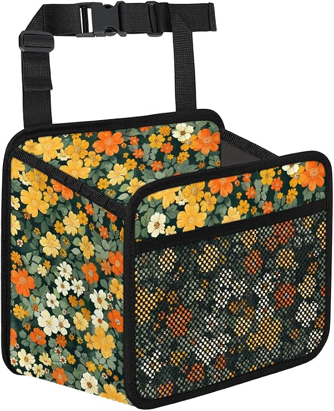 Car Backseat Organizer, PU Leather Back of Seat Cars Hanging Organizer with Pockets Leakproof Car Garbage Bag Hanging Cars Seat Storage Box Travel Accessories Foldable (Flowers Green)