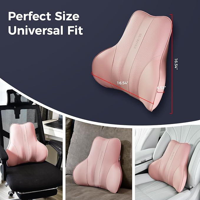 Coverado Lumbar Support Pillow for Car, Ergonomic Memory Foam Back Pillow for Office Chair, New Back Cushion for Pain Relief, PU Leather Car Lumbar Support for Driving Seat