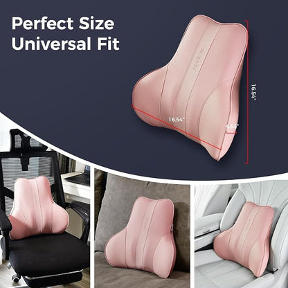 Coverado Lumbar Support Pillow for Car, Ergonomic Memory Foam Back Pillow for Office Chair, New Back Cushion for Pain Relief, PU Leather Car Lumbar Support for Driving Seat