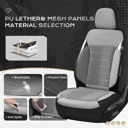 Coverado Air Mesh Seat Cover, Car Seat Cover Front Seats, 3D Breathable Seat Protectors Sports Carbon Fiber Design Airbag Compatible Comfort Universal for Most Cars, Van,Trucks, SUV, Grey