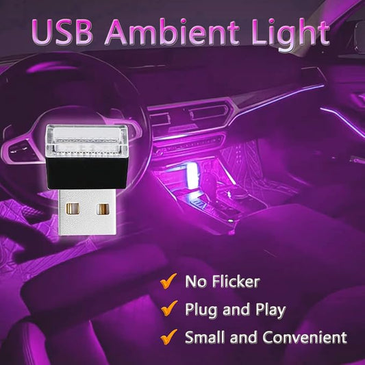 2 Pcs USB LED Car Interior Atmosphere Lamp, Night Light Led Decoration Light Ambient Lighting Kit Interior Led Lights, Portable Vehicle Ambient Lighting Kit for all Car Interior Accessorie Pink Purple