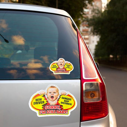 3 Pcs Reflective Student Driver Magnet and Stickers Set - Funny Animal New Driver Safety Signs for Car, Waterproof & Weatherproof High Visibility Vehicle Bumper Decals, Magnet + Stickers (Human)
