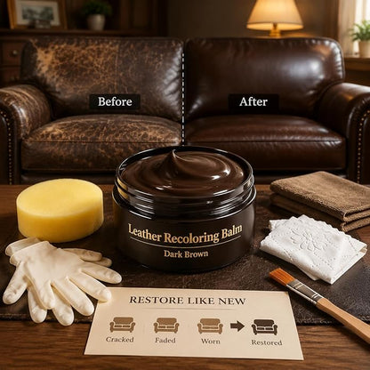 Leather Recoloring Balm, Leather & Vinyl Color Restorer Conditioner – Repairs Faded & Scratched Leather Color