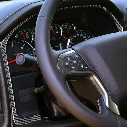Real Premium Carbon Fiber Fit for Chevy Silverado/GMC Sierra 1500 2014-2018 for 2500/3500HD 2015-2019 Car Speedometer Frame Trim Dash Decals Sticker Decoration Auto Interior Accessories Cover Black