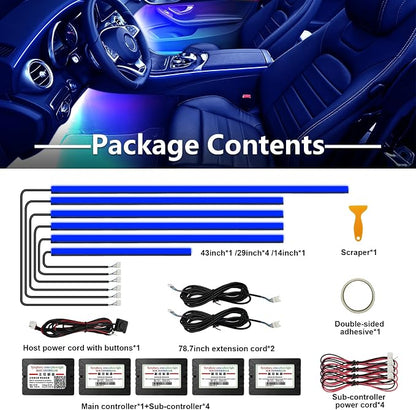 Acrylic Interior Car Lights - 6 in 1 LED Strip Lights with APP Control, 175 inches 593 LEDs Fiber Optic Lights, RGB Neon Car Ambient Lighting Kit