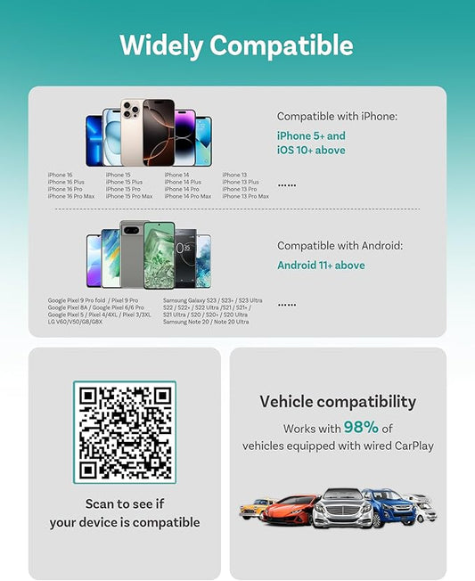 OTTOCAST Play2Video Ultra Wireless Apple CarPlay, AI Magic Box | Android Auto Adapter with WiFi 6, Bluetooth 5.4,Supports Factory Wired CarPlay