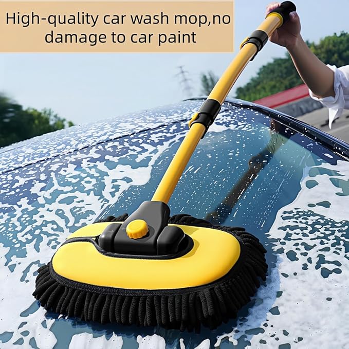 Car Wash Brush with Long Handle, 15°Curved Car Cleaning Brush with Extension Pole Scratch Free, Microfiber Exterior Cleaning Mop Mitt for Washing Roof Truck Camper SUV (2)
