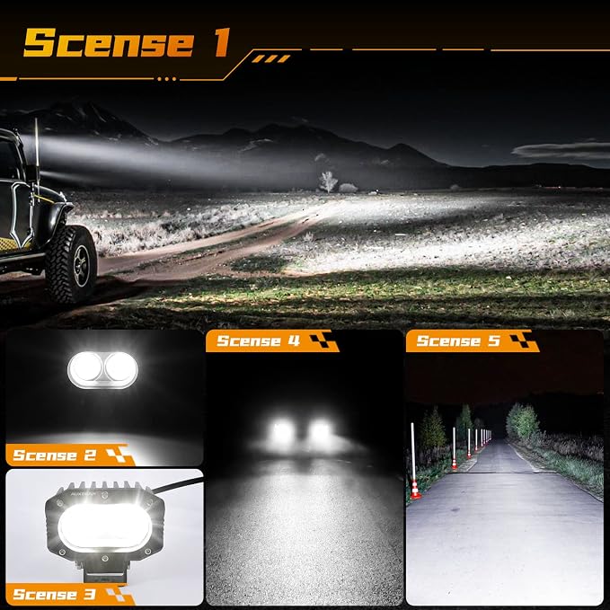 Auxbeam 4In LED Offroad Light for Truck, 60W LED Driving Pod Lights Super Flood Beam 2Pcs Led Pods A-Pillars Bumper Offroad Lights Automotive Light Bar IP68 Waterproof for Jeep Motorcycle SUV Trucks