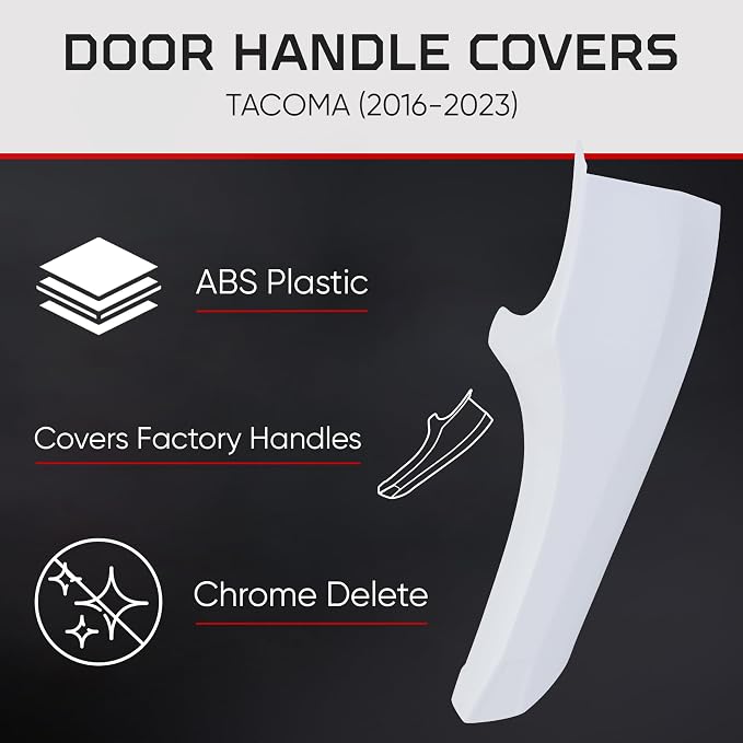 AJT DESIGN Car Door Handle Cover Compatible with Toyota Tacoma (2016-2023) | ABS Plastic Interior Trim, Chrome Delete Tacoma Door Handle Cover | Made in USA, Pack of 4 (Front & Back) - White