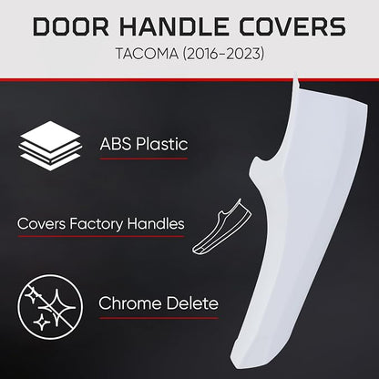 AJT DESIGN Car Door Handle Cover Compatible with Toyota Tacoma (2016-2023) | ABS Plastic Interior Trim, Chrome Delete Tacoma Door Handle Cover | Made in USA, Pack of 4 (Front & Back) - White
