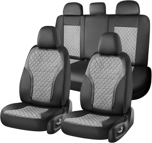 Coverado Car Seat Covers 5 Seats, Leather Seat Covers Full Set, Carbon Fiber Textured Design, Durable Waterproof Seat Protectors, Black&Gray Seat Cover, Automotive Seat Covers Universal Fit Most Cars