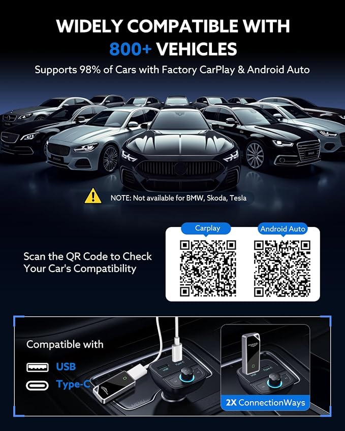 2026 Wireless CarPlay Adapter & Android Auto 2-in-1 Dongle, Powered by A7 Ultra Chip, Bluetooth 5.3, Fast and Stable Wireless Converter for Wired CarPlay, Compatible with iOS 10+ and Android 11+
