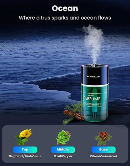 TECXERLLON Smart Car Air Freshener Diffuser with Star Light, 120ml Essential Oil, Auto On/Off, 4 Mist Modes, Long Lasting Rechargeable Aroma Diffuser Aromatizante Para Carro for Home, Office-Ocean
