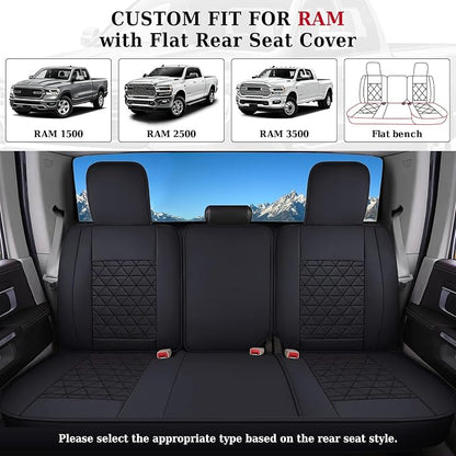 Coverado Car Seat Covers Full Set, Leather RAM 1500 Seat Covers Protectors Compatible with 2002-2026 Dodge RAM 1500 2500 3500 Crew Double Mega Quad Cab with Flat Bench, Black