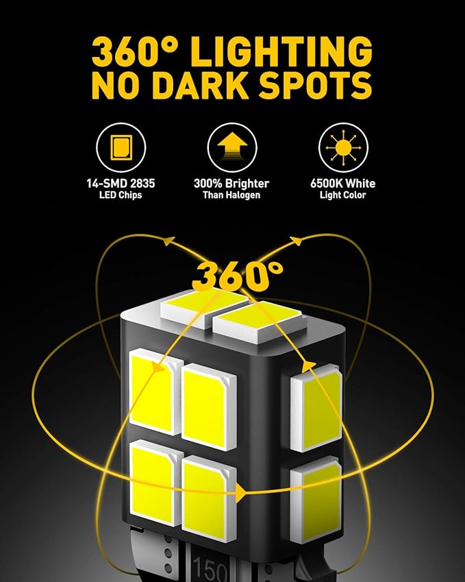 AUXITO 194 LED Bulb 6000K White 168 2825 W5W T10 Wedge 14-SMD Interior Car Bulbs Replacement for Dome Map Door Courtesy Trunk License Plate Parking Lights, 10 PCS