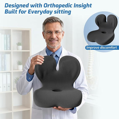 Seat Cushion,Office Chair Cushion with Lumbar Support,Memory Foam Car Orthopedic Cushion,Ergonomic Designed for Long Sitting,Tailbone & Back Pain Relief,Sciatica Pillow for Office,Car,Home Chair