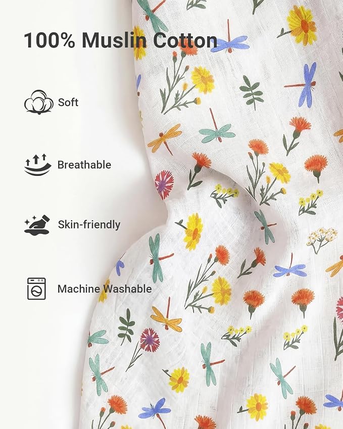 Rquite Infant Car Seat Cover for Babies Girls, 100% Muslin Cotton Carseat Canopy, Breathable Stroller Sun Shade, Baby Shower Gift & Newborn Essentials, Universal Fit Summer & Hot Weather (Floral)