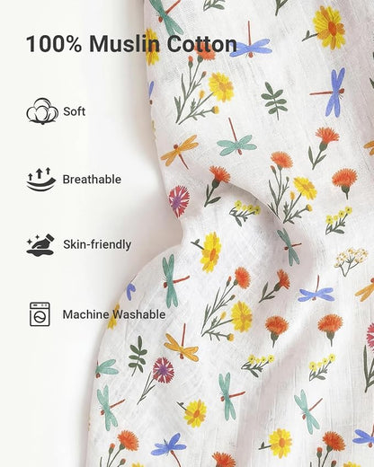 Rquite Infant Car Seat Cover for Babies Girls, 100% Muslin Cotton Carseat Canopy, Breathable Stroller Sun Shade, Baby Shower Gift & Newborn Essentials, Universal Fit Summer & Hot Weather (Floral)
