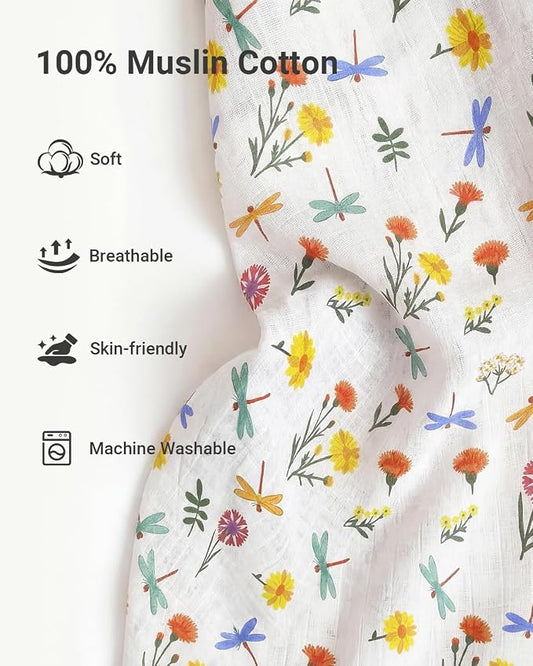 Rquite Infant Car Seat Cover for Babies Girls, 100% Muslin Cotton Carseat Canopy, Breathable Stroller Sun Shade, Baby Shower Gift & Newborn Essentials, Universal Fit Summer & Hot Weather (Floral)