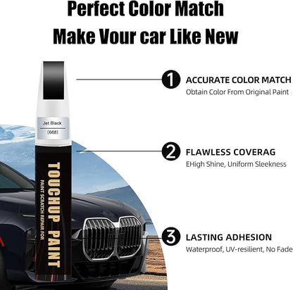 Jet Black(668) Car Paint Touch Up Pen Compatible with BMW, 2In1 Color Accurate Touch Up Car Scratch Repair Paint Exact Match BMW Series Premium Automotive Scratch Remover for Nicks & Chips Repair