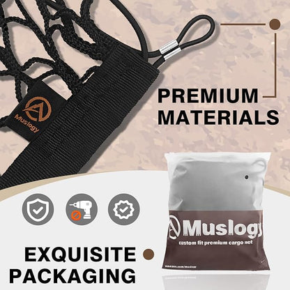 Muslogy Truck Bed Cargo Net Trunk Netting Compatible with Nissan Titan 2017-2025 Accessories, Pickup Cargo Organizer SUV Sedan Storage Net w/Heavy Duty Carabiners