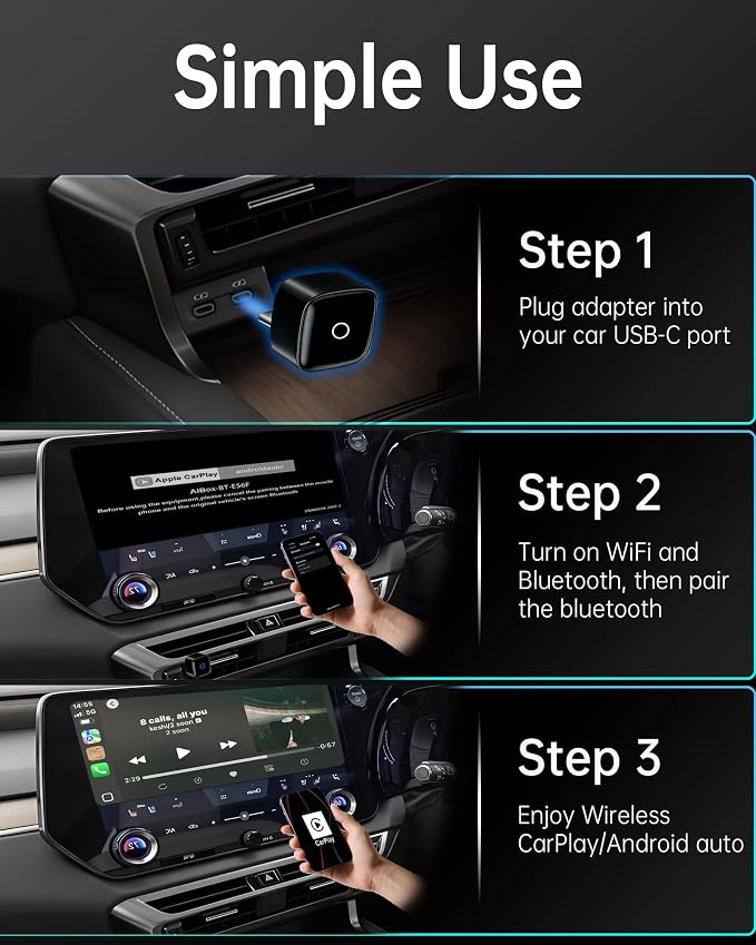 ONINCE Wireless carplay Adapter USB c, Convert Factory Wired CarPlay/Android auto to Wireless, Designed for USB-C Port Cars, Stable Connection