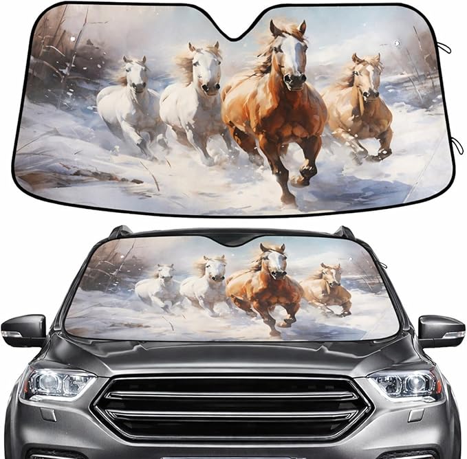 Windshield Sun Shade Horses Run Front Window Block UV Shades Visor Reflective Retractable for Car SUV Trucks