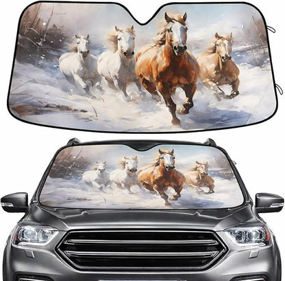 Windshield Sun Shade Horses Run Front Window Block UV Shades Visor Reflective Retractable for Car SUV Trucks